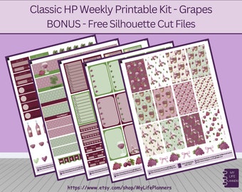 Grapes, CLASSIC Happy Planner Printable Stickers, Classic Happy Planner, Instant Download, PDF, Silhouette Cut Files Included