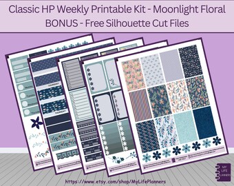 Moonlight Floral CLASSIC Happy Planner Printable Stickers, Classic Happy Planner, Instant Download, PDF, Silhouette Cut Files Included