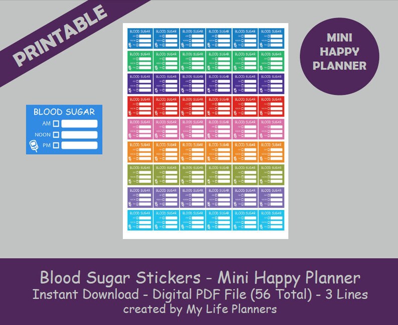 Blood Sugar Tracker Stickers Glucose Monitor Sticker 3 Line Etsy