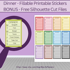Dinner Stickers, Printable, Fillable, Planner Stickers, Dinner Planning ...