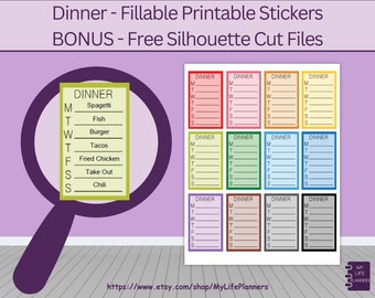 Fillable Dinner Planner Stickers: Printable Meal Planning (PDF Digital Download)