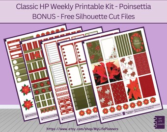 Poinsettia CLASSIC Happy Planner Printable Stickers, Classic Happy Planner, Instant Download, PDF, Silhouette Cut Files Included