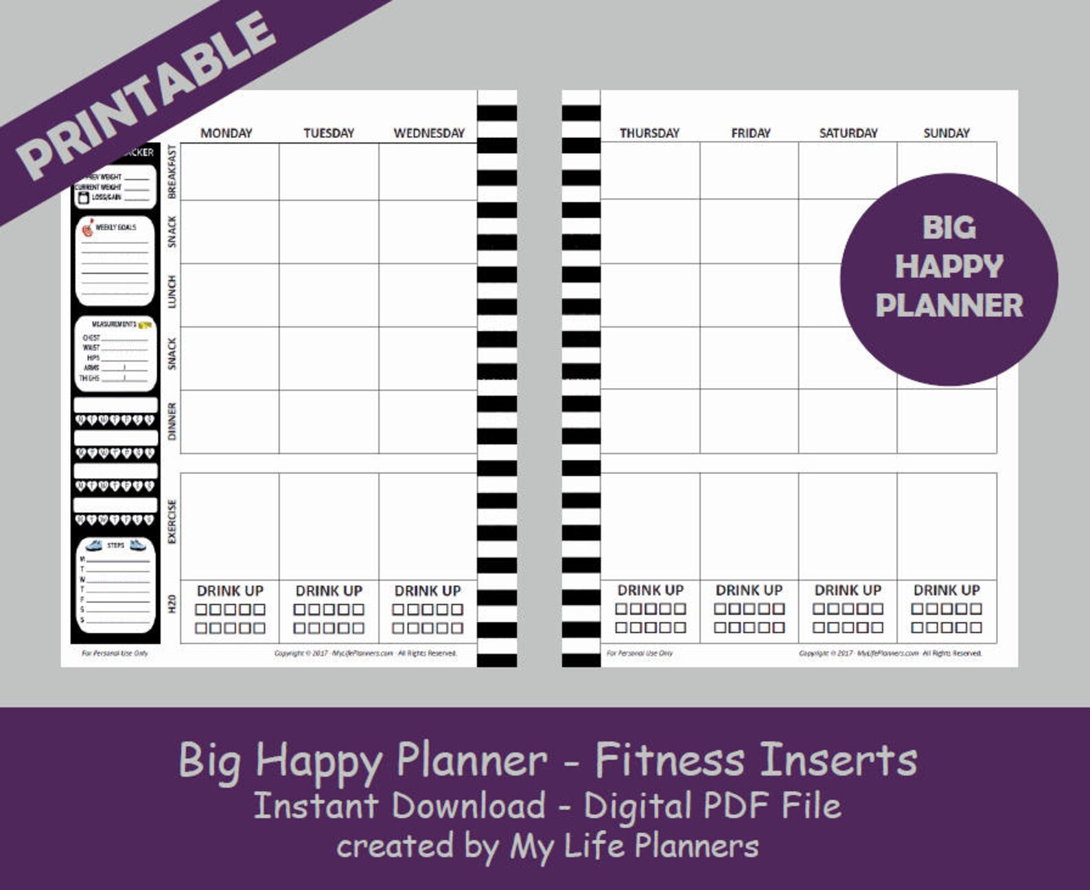 BIG Fitness Happy Planner Inserts Printable Happy Planner Etsy