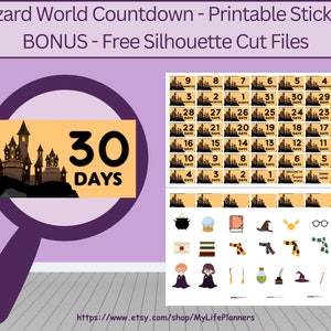 Wizard World, Pegatinas del Planificador de Cuenta Regresiva de Vacaciones, Pegatinas Imprimibles, Pegatinas del Planificador, Planificador Feliz, Erin Condren, Descarga Digital PDF