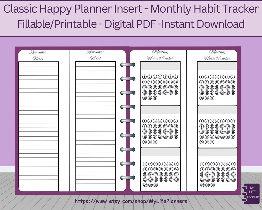 Monthly Habit Tracker, Fillable, Printable, Planner, Half Sheet Insert ...