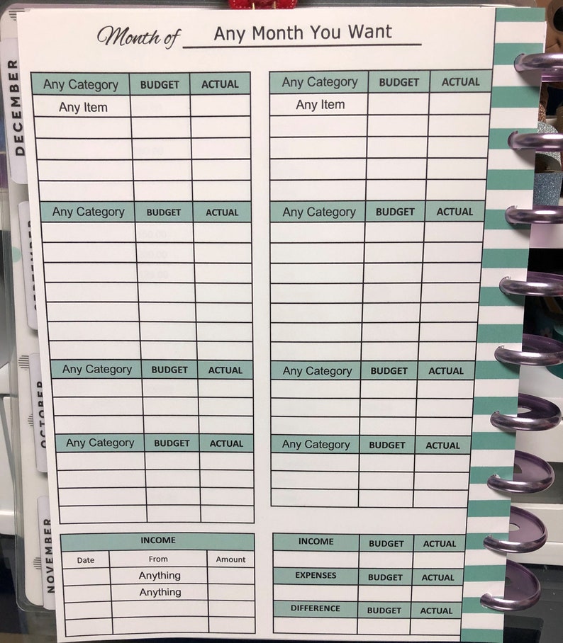 Blank Monthly Budget Insert Mint Editable Printable Happy Etsy