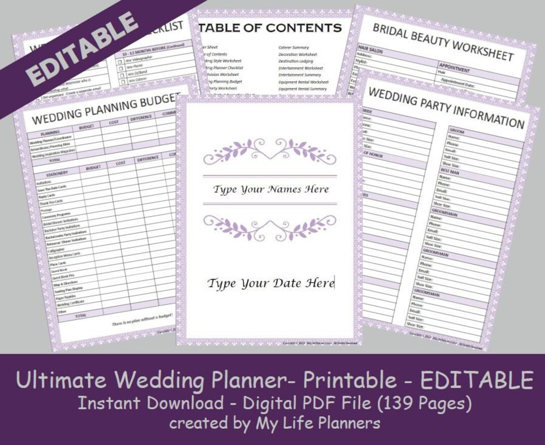 Ultimate Wedding Planner, Printable, Purple Wedding Organizer ...