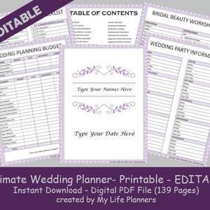 Ultimate Wedding Planner, Printable, Purple Wedding Organizer ...