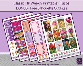 Tulipanes, Photo CLASSIC Happy Planner Pegatinas Imprimibles, Kit Semanal, Descarga Instantánea, PDF, Archivos de Corte de Silueta Incluidos