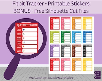 Fitbit Tracker Planner Stickers, Fitbit Tracker, Printable Planner Stickers, MAMBI Classic or Fitness Happy Planner, PDF Download