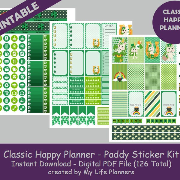 Paddy, St. Patrick, CLASSIC Happy Planner Printable Stickers, Weekly Kit, Planner Kit, CLASSIC Happy Planner, Instant PDF Download