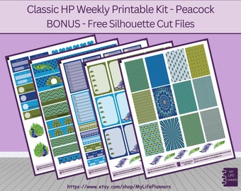 Peacock, CLASSIC Happy Planner Printable Stickers, Classic Happy Planner, Instant Download, PDF, Silhouette Cut Files Included