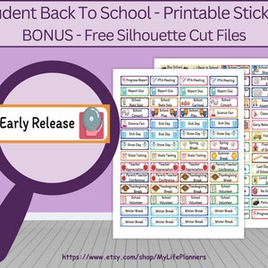 Student Back to School Printable Stickers, Classic Happy Planner, Planner Stickers, School, PDF Digital Download