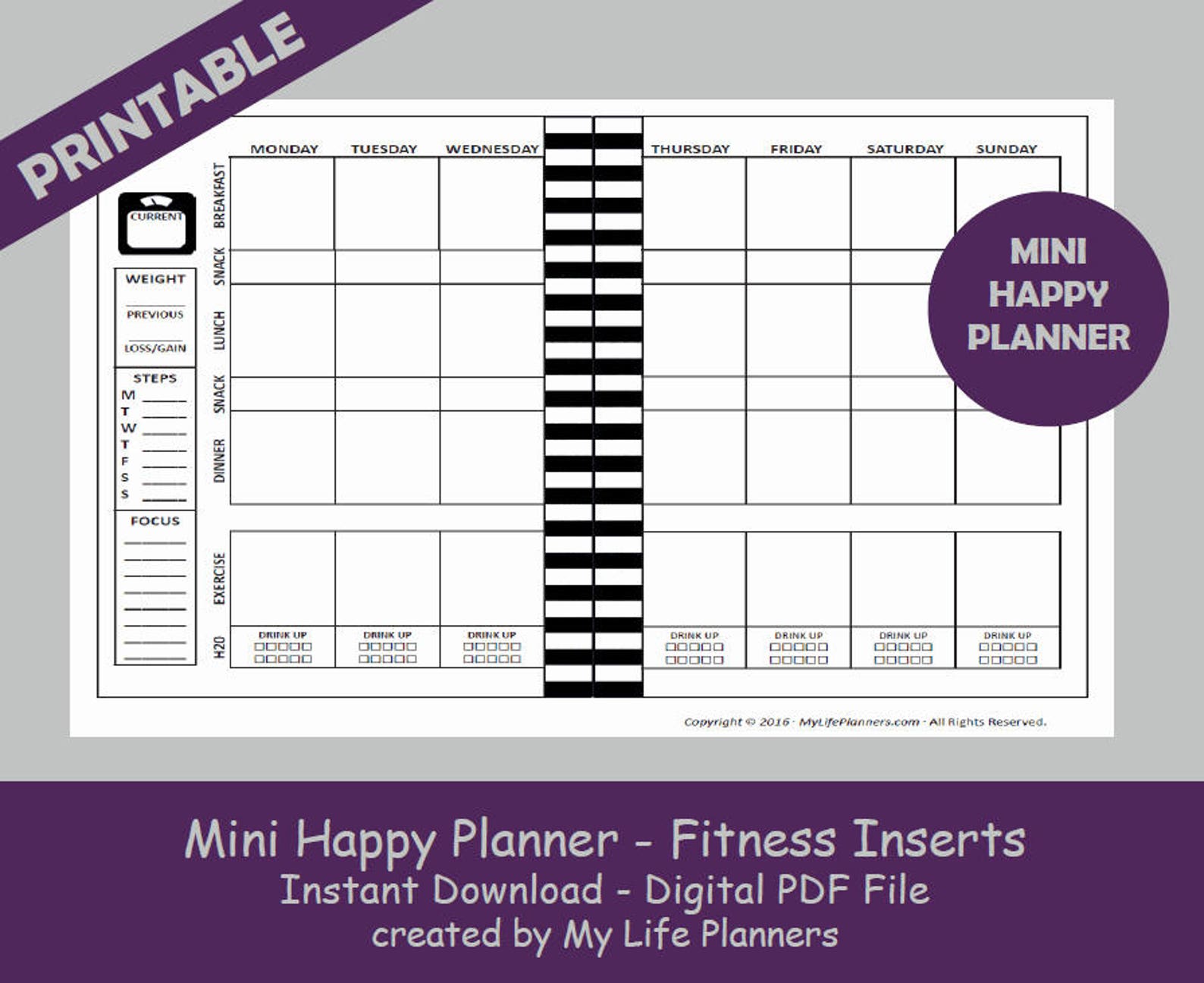 Mini Fitness Happy Planner Inserts Printable Happy Planner Etsy