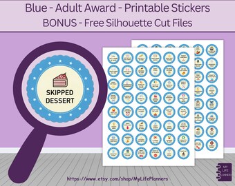 Adulting Reward Planner Stickers, Blue Adult Award Stickers, Printable Planner Stickers, Fits All Planners, PDF Digital Download