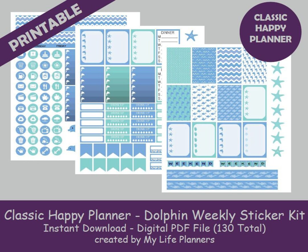 Dolphin CLASSIC Happy Planner Printable Stickers, Weekly Kit, Planner ...