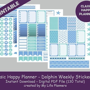 Dolphin CLASSIC Happy Planner Printable Stickers, Weekly Kit, Planner ...