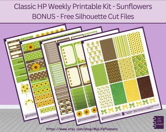 Sunflowers CLASSIC Happy Planner Printable Stickers, Classic Happy Planner, Instant Download, PDF, Silhouette Cut Files Included