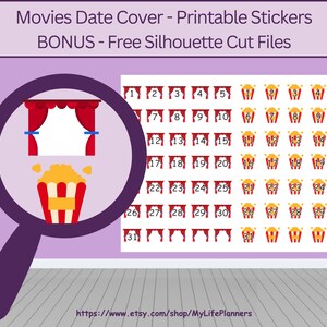 Date Cover Stickers, Movies, Countdown Stickers, Number Stickers, Planner Stickers, Printable, PDF Digital Download image 1