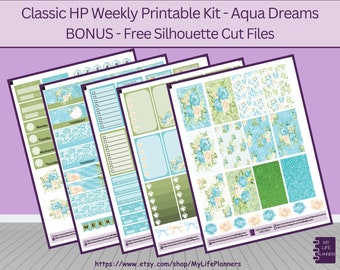 Kit Semanal Aqua Dreams, Kit Planificador. Pegatinas del planificador, pegatinas imprimibles, planificador feliz CLÁSICO, descarga instantánea de PDF