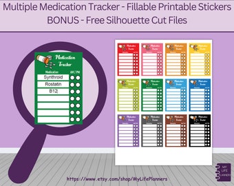 Medication Tracker Planner Stickers: Fillable, Printable (PDF Digital Download)