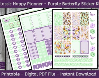 Purple Butterfly, CLASSIC Happy Planner Printable Stickers, Weekly Kit, Planner Kit, Stickers, CLASSIC Happy Planner, Instant PDF Download