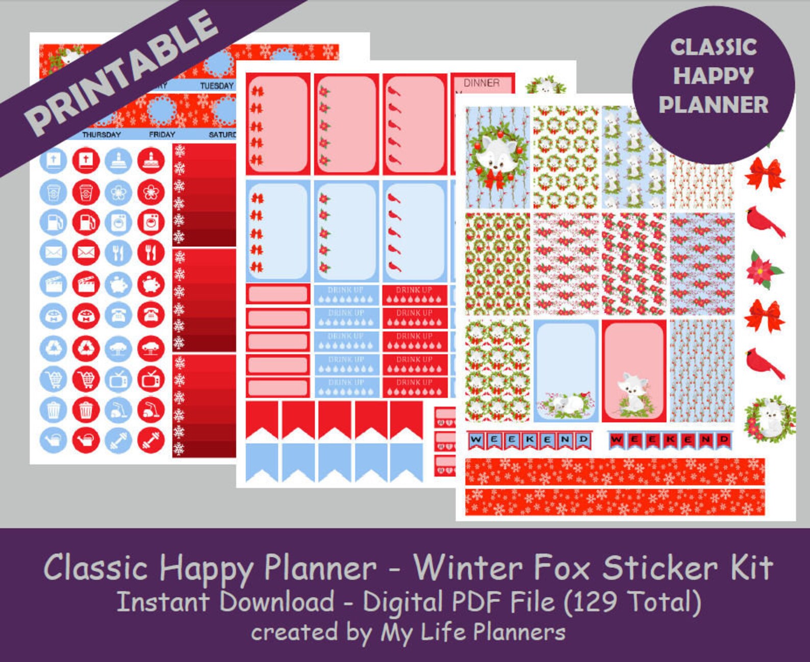 Winter Fox CLASSIC Happy Planner Printable Stickers Weekly - Etsy