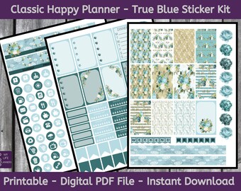 True Blue, CLASSIC Happy Planner Printable Stickers, Weekly Kit, Planner Kit, CLASSIC Happy Planner, Instant PDF Download