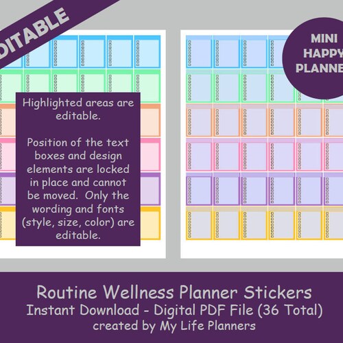 Routine Wellness Planner Stickers Full Box Blank Editable - Etsy