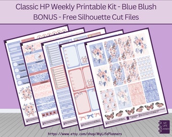 Kit de pegatinas semanales Blue Blush, kit de planificación. Pegatinas del planificador, pegatinas imprimibles, planificador feliz CLÁSICO, descarga instantánea de PDF