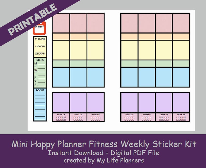 MINI Fitness Happy Planner Sticker Kit Printable Planner Etsy