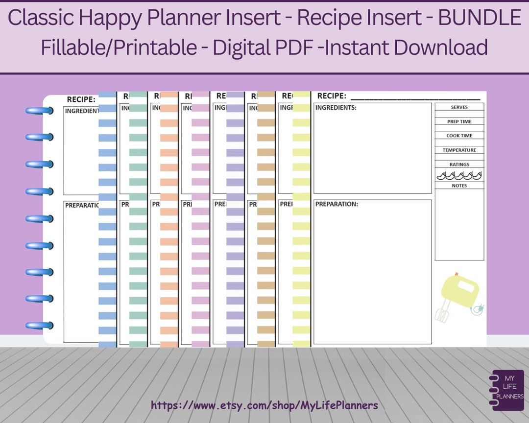 Classic Happy Planner Recipe Insert Bundle: Fillable Printable (PDF ...
