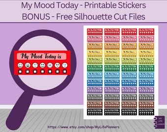 Mood Tracker Planner Stickers: Happy Planner, Erin Condren (PDF Digital Download)