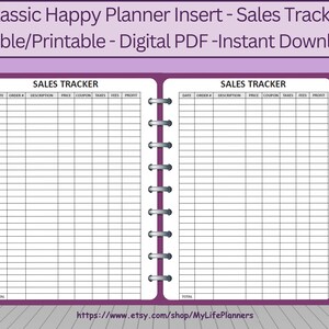 Seguimiento de ventas, rellenable, imprimible, inserciones de planificador, planificador feliz, planificador feliz MAMBI CLASSIC, descarga en PDF