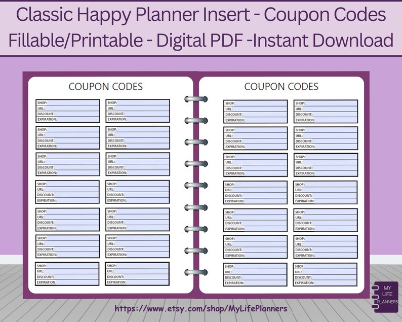 Coupon Code Tracker: Fillable Planner Insert for Classic Happy Planner ...