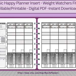 Weight Watchers Fitness Planner Insert: Fillable Classic Happy Planner (PDF Download)