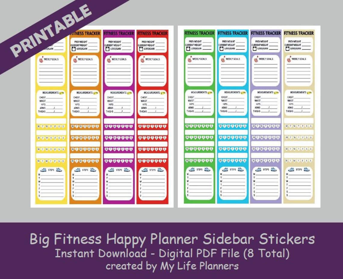 BIG Fitness Happy Planner Sidebar Stickers Printable Planner Etsy