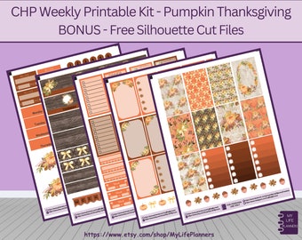 Pumpkin Thanksgiving Printable Planner Stickers, Classic Happy Planner, Instant Download, PDF, Silhouette Cut Files Included