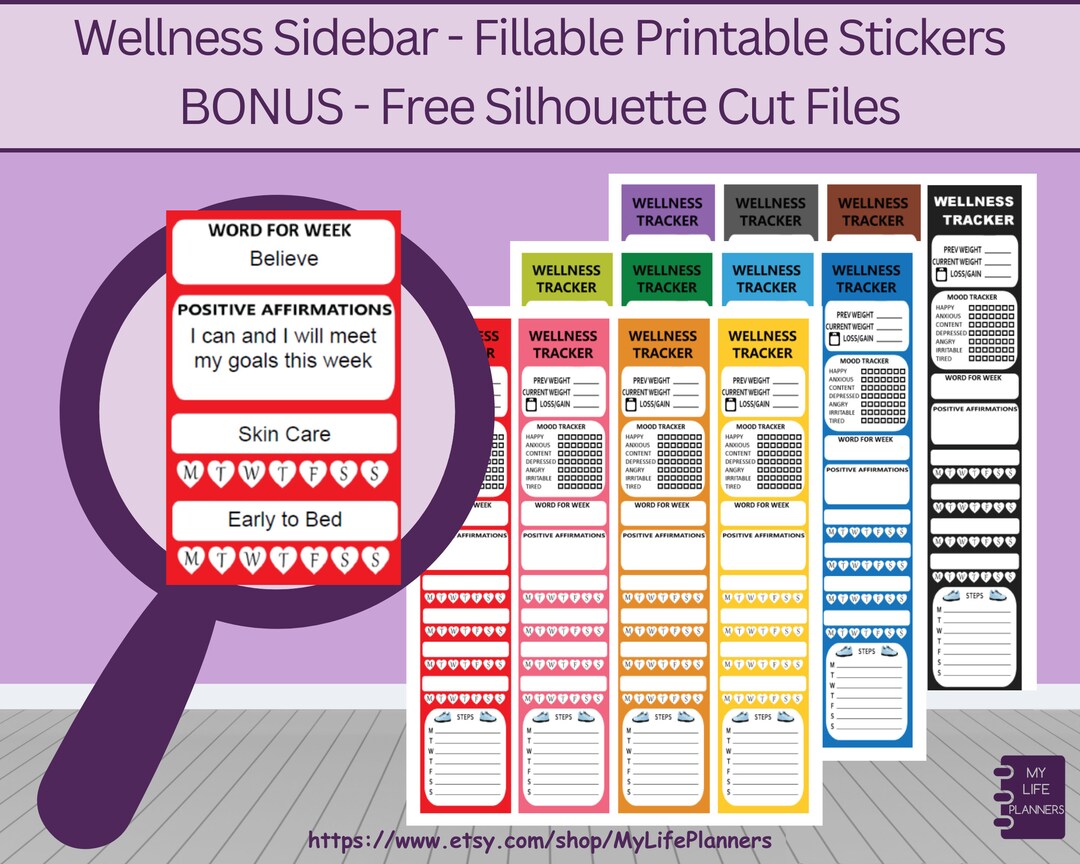 Wellness Sidebar Stickers: Fillable Planner Inserts (PDF Download) - Etsy