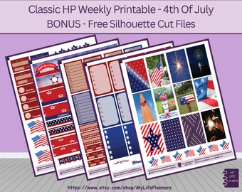 4 de julio, pegatinas imprimibles Photo CLASSIC Happy Planner, kit semanal, descarga instantánea, PDF, archivos de corte de silueta incluidos