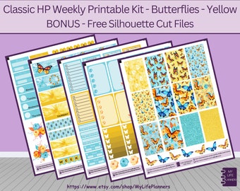 Gelbe Schmetterlings-Sticker: Klassisch Happy Planner (PDF, Silhouette)