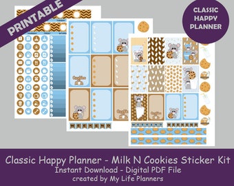 Milk N Cookies Sticker Kit, Classic Happy Planner Printable Stickers, Weekly Kit, Classic Happy Planner, Instant PDF Download