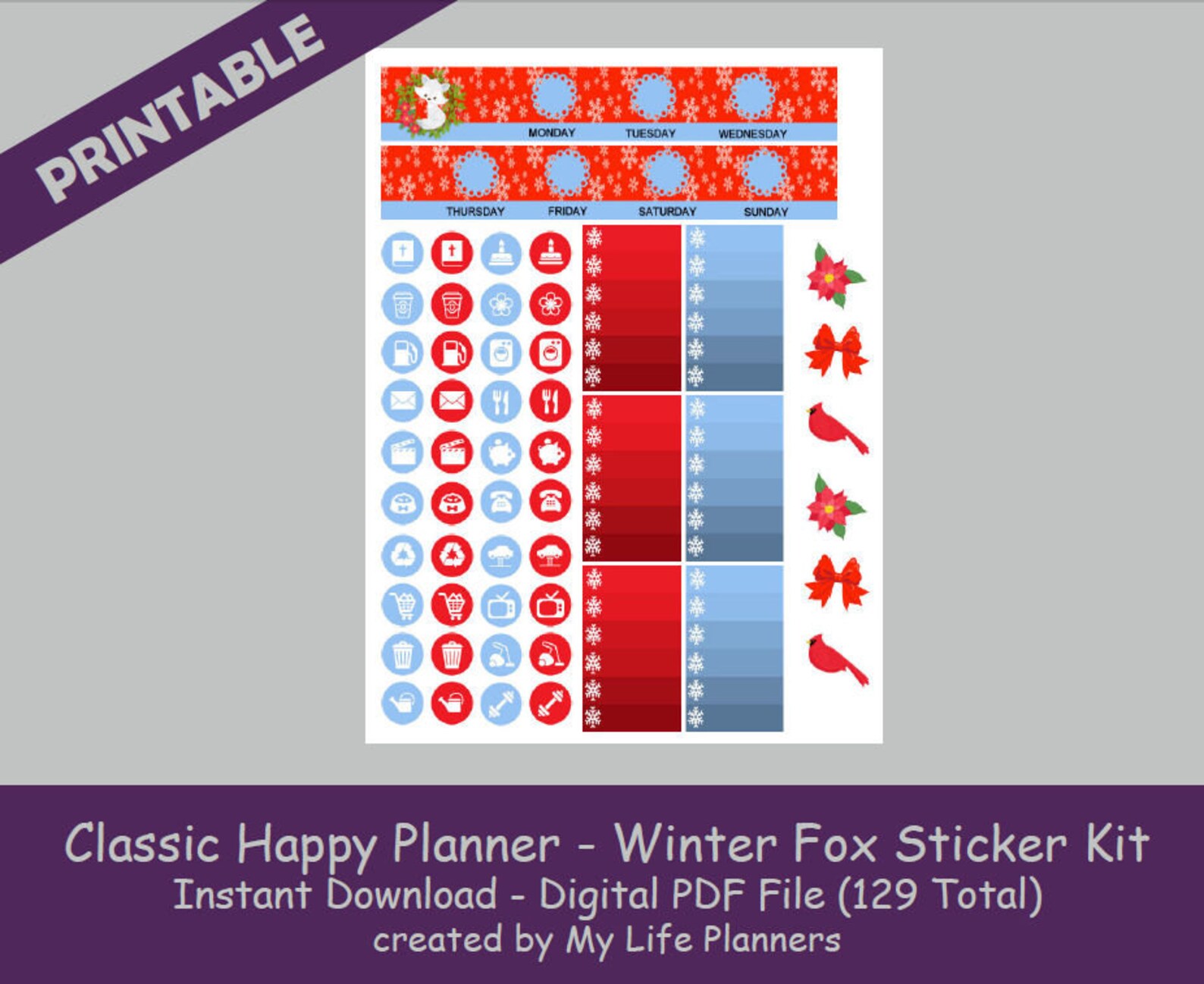 Winter Fox CLASSIC Happy Planner Printable Stickers Weekly | Etsy