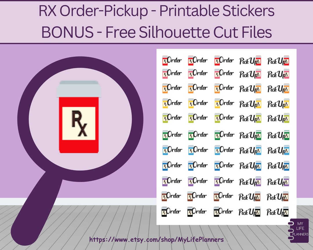 RX, Prescription Printable Planner Stickers, RX Refill, Printable ...