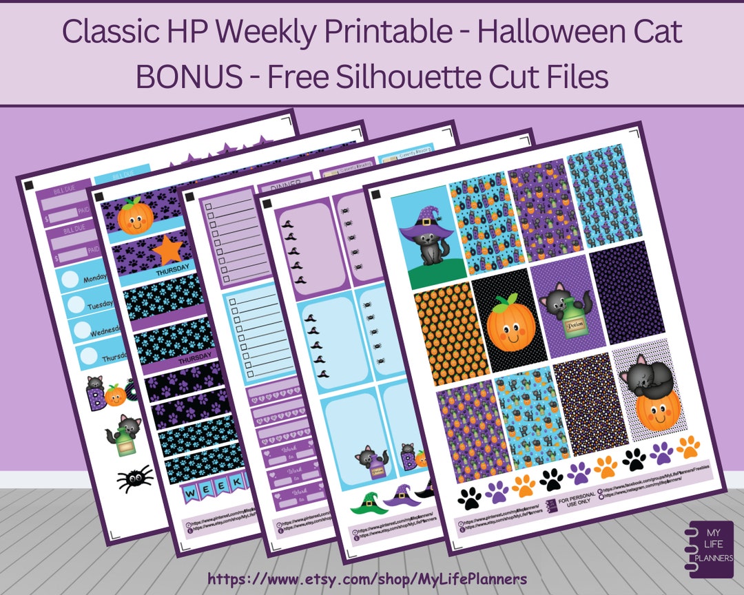 Halloween Cat Planner Stickers, Classic Happy Planner Weekly Kit (PDF ...