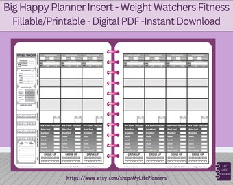 Weight Watchers Fitness Rellenable, Imprimible, Inserción / Pegatina del Planificador, Inserto de pérdida de peso, Fitness, BIG Happy Planner, Descarga instantánea de PDF