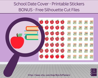 Date Cover Stickers, School, Countdown Stickers, Number Stickers, Planner Stickers, Printable, PDF Digital Download