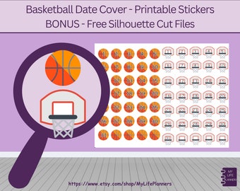 Date Cover Stickers, Basketball, Countdown Stickers, Number Stickers, Planner Stickers, Printable, PDF Digital Download