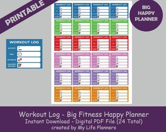 Workout Log CLASSIC Fitness Happy Planner Stickers Printable | Etsy