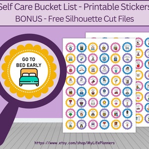 Self Care Bucket List Planner Aufkleber, druckbare Aufkleber, Happy Planner, Erin Condren, Filofax. Kikki.K, Instant PDF Download